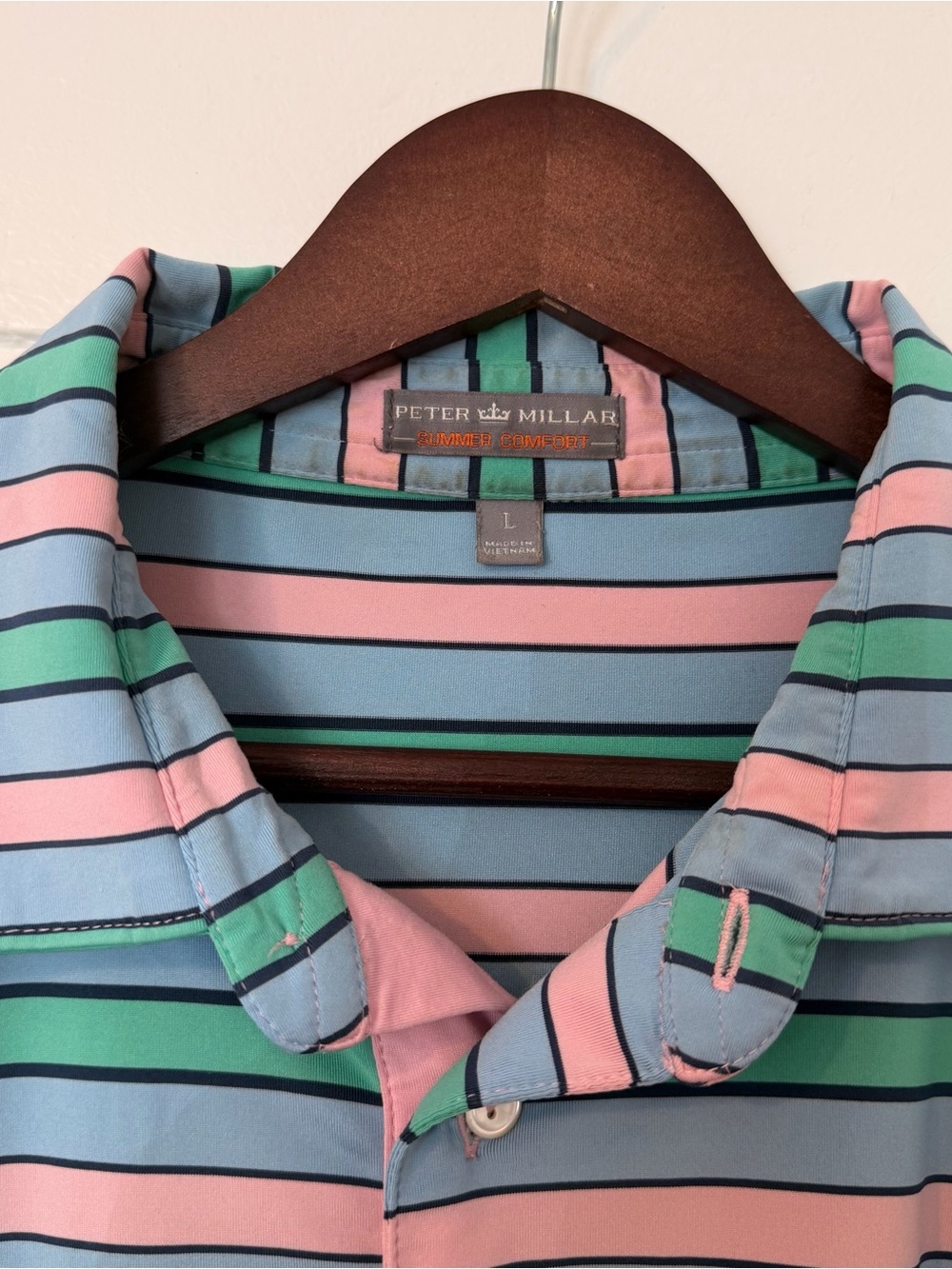 Peter Millar Striped Polo in Light Blue, Pink & Mint Green